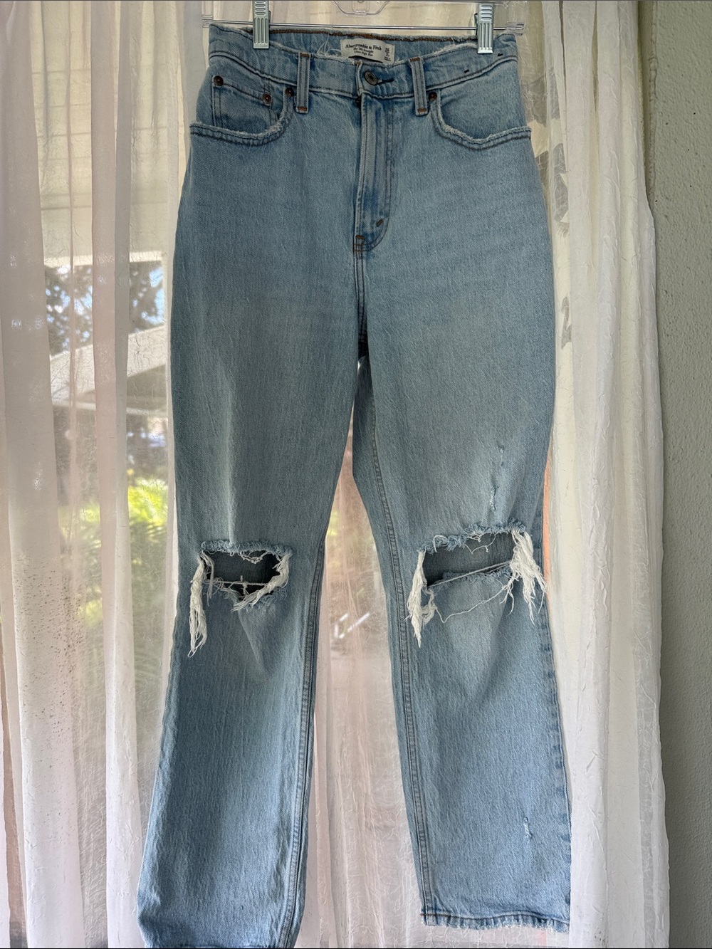 Abercrombie & Fitch Light Blue Straight-Leg Distressed Jeans